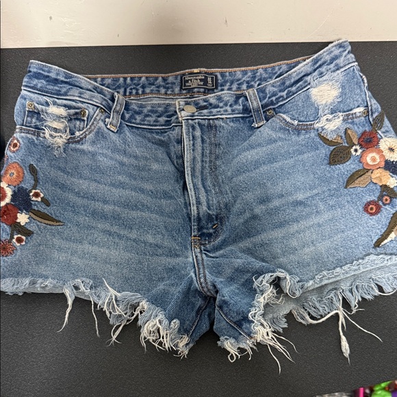Abercrombie & Fitch Pants - Abercrombie & Fitch Blue Jean Shorts with Floral Embroidery